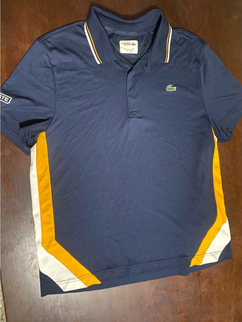 Lacoste Navy Polo with Yellow and White Accents